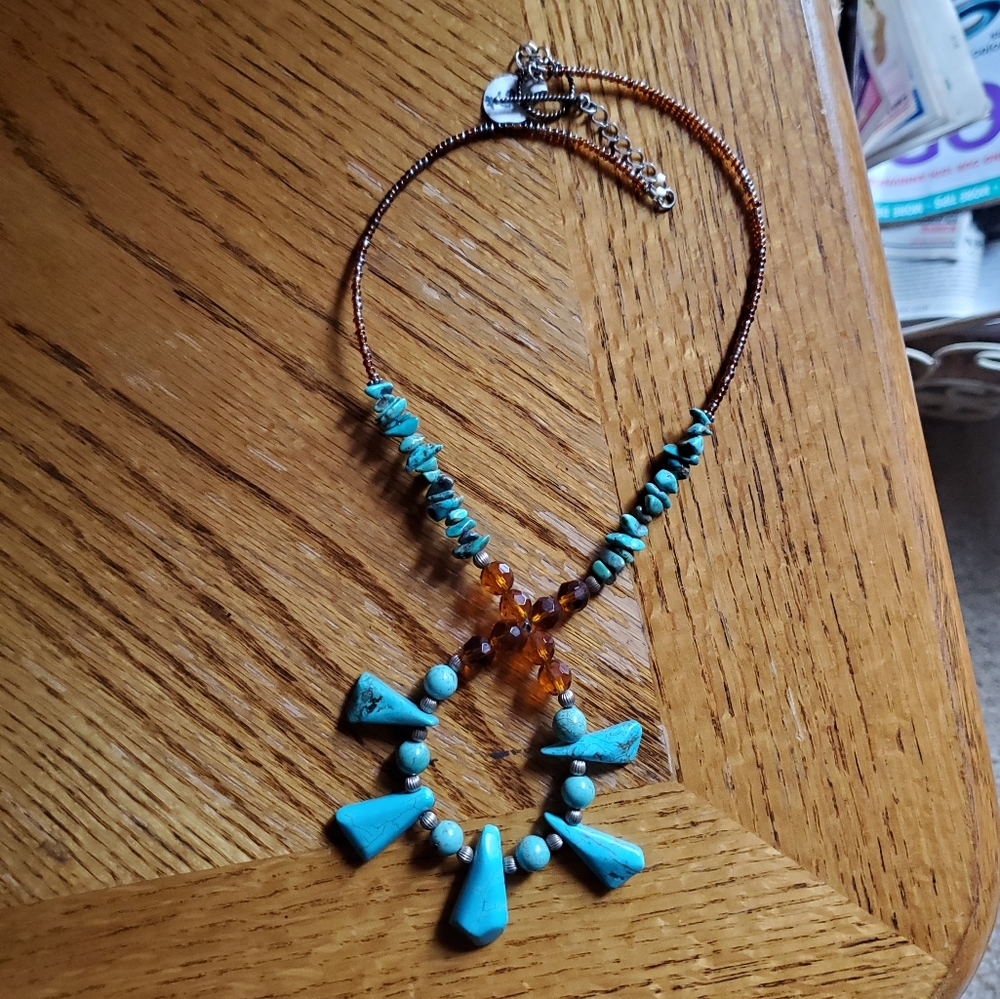 NWT PrisJewels Genuine Turquoise Crisscross Necklace